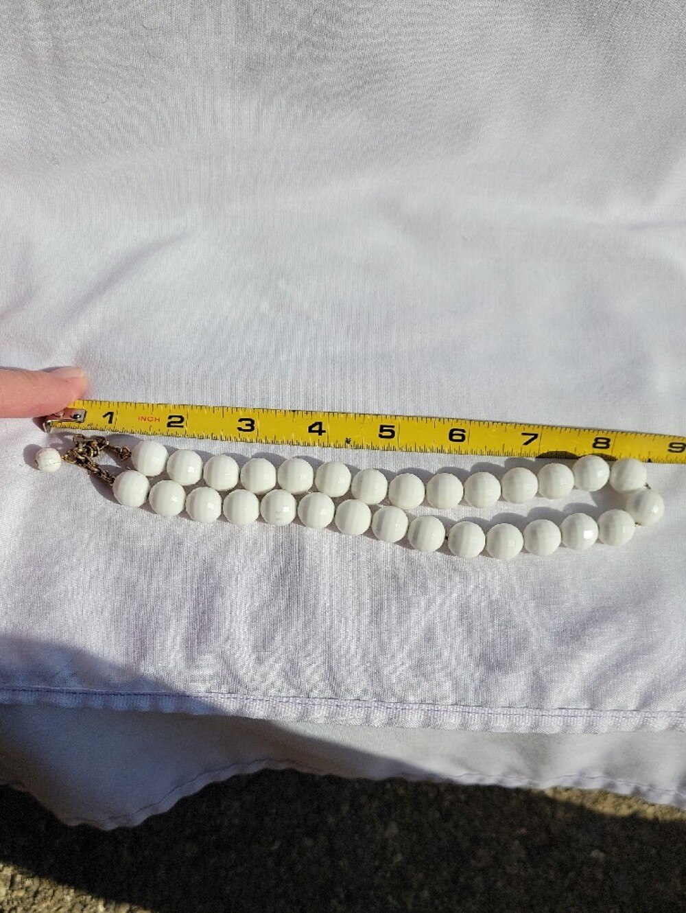 Vintage Monet White Faceted Lucite Bead Necklace with Gold Accents - Picture 6 of 6